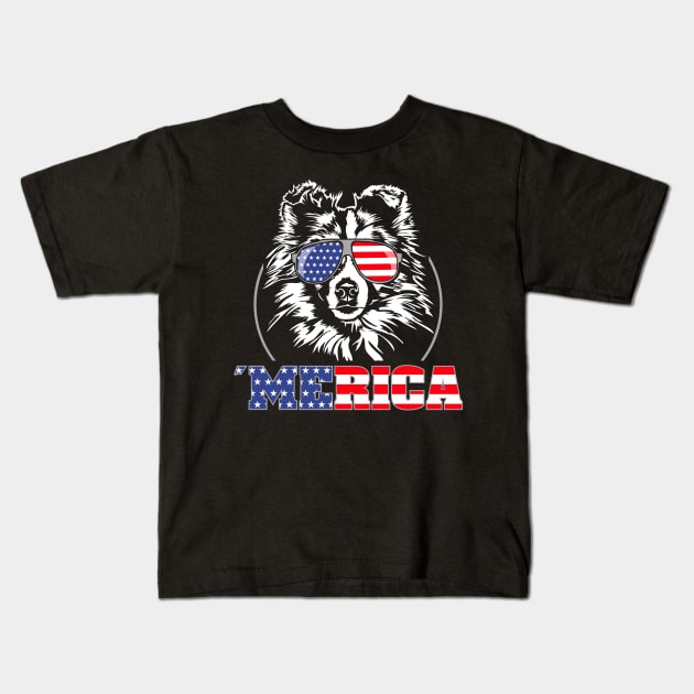 Shetland Sheepdog Sheltie American Flag Merica dog Kids T-Shirt by wilsigns